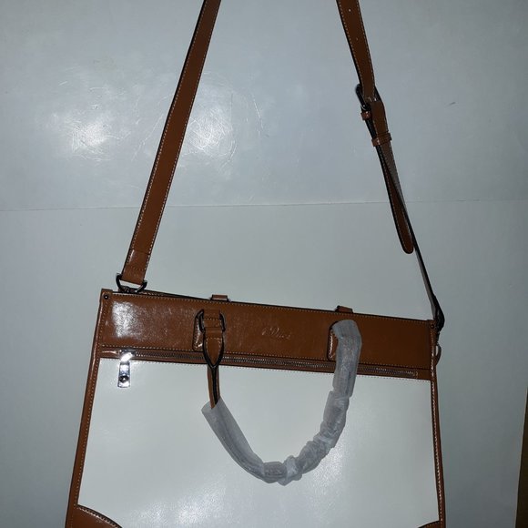 Cluci Women's Leather Tan and White Briefcase - Picture 3 of 7